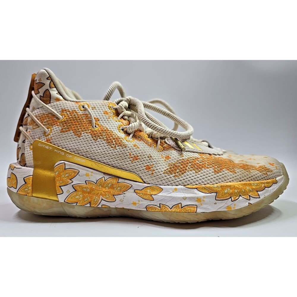 "WOOOOO" Size 7 - adidas FX6616 Ric Flair X Dame 7 White Gold Metallic Pre Owned - Picture 3 of 10